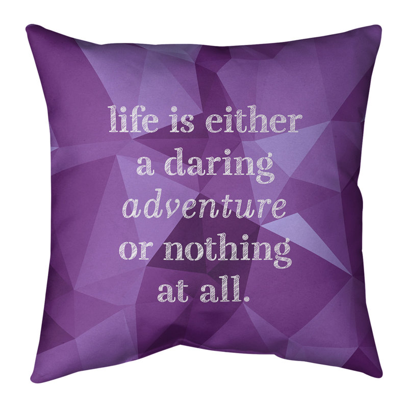 Oreiller en fausse pierre-citation vie adventure, 20 po x 20 po, Améthyste