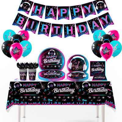 Articles de fête d'anniversaire Tik Tok, ensemble de vaisselle et décorations de fête Tik Tok 138 pièces