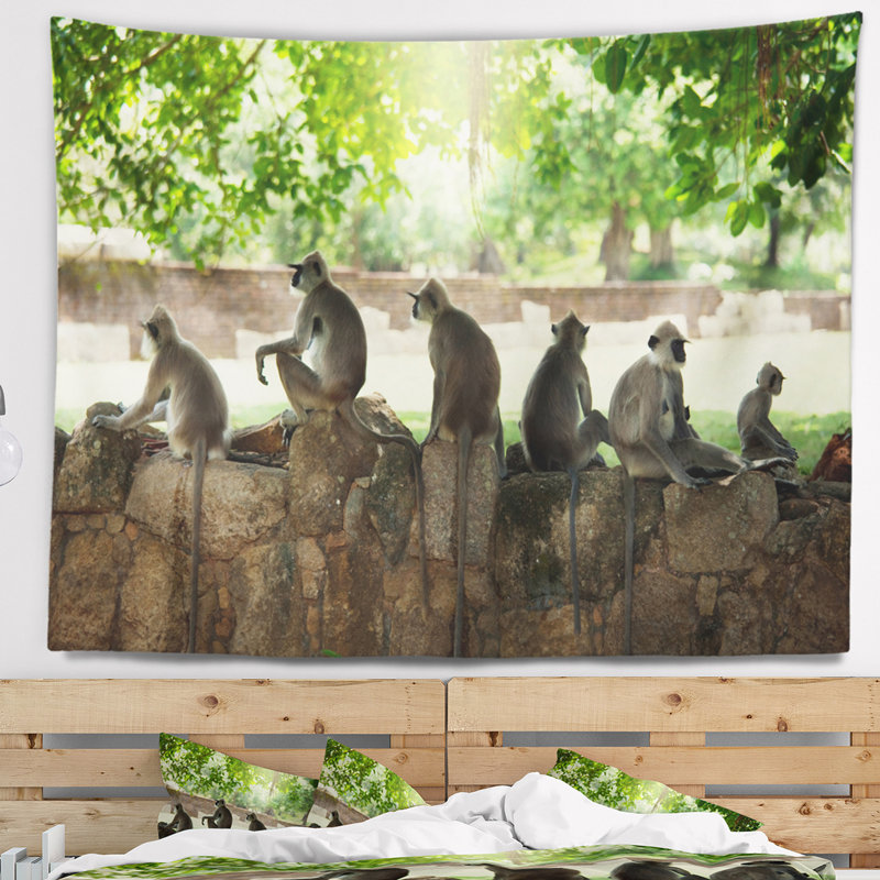 Tapisserie de paysage africain de singes au sri lankais, H 68 po x l 80 po