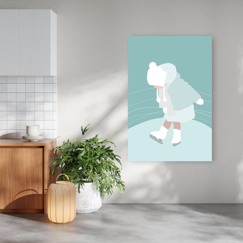 Little Girl Ice Skates Minimalist Playful Contemporary Winter Wall Art Print 1 Piece Wrapped Canvas Wall Art