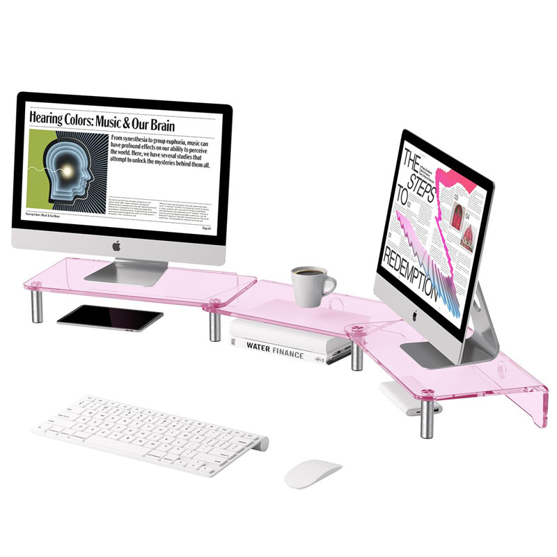 Dual Monitor Stand Riser, 3 Shelf Acrylic Monitor Stand With Adjustable Length And Angle, Computer Monitor Riser