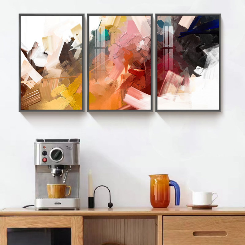 3 pièces, peinture sur toile encadrée, Cadre noir, H 17 po x l 37 po x P 4 po