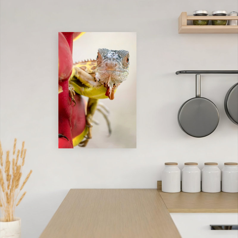 Curious Green Iguana Lizard Tropical Wall Art Print by Fauzan Maududdin - Print, 45.72cm H x 30.48cm W