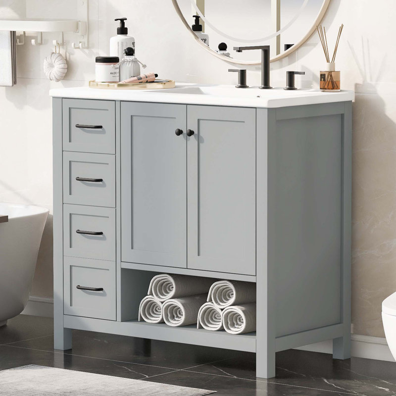 Meuble-lavabo 36 po avec comptoir d'évier, Noir, noir, noir, noir, Gris