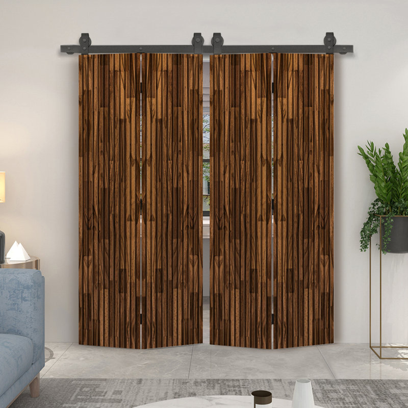 Porte de grange pliante en bois de pin teinté Japanese Series avec quincaillerie coulissante, 72 po x 84 po, Noyer