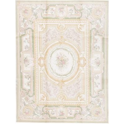 Hand-Knotted High-Quality Beige and Green Area Rug
