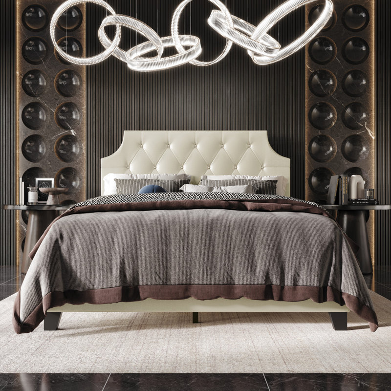 Mekelle Vegan Leather Platform Bed, Champagne, Queen