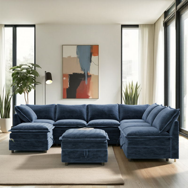 Canapé-lit modulaire 8 pièces avec rangement Mirod, Polyester bleu