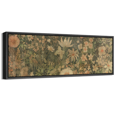 «Vintage Garden Flowers Antique French Floral Art», impression sur toile encadrée très grande
