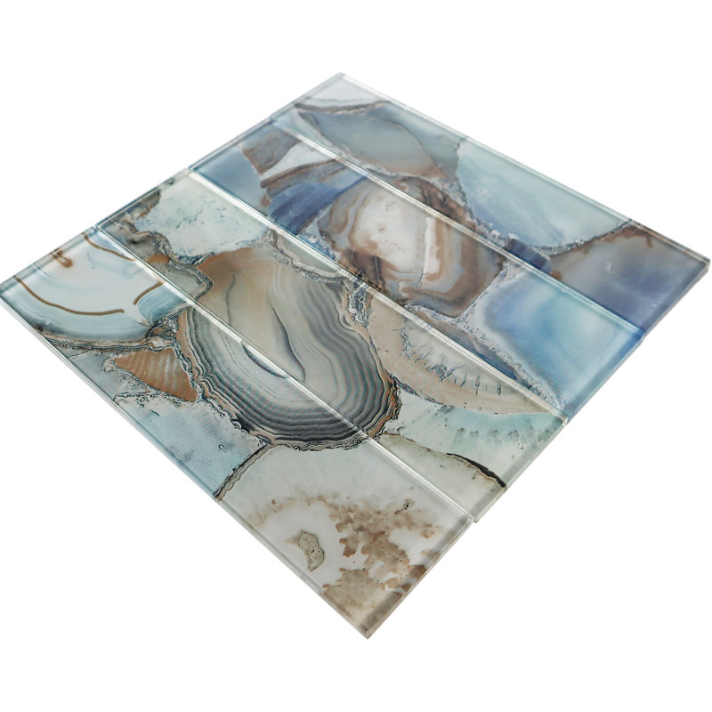 Carrelage mural style métro en verre à motif de verre 3 po x 12 po Howd, Bleu