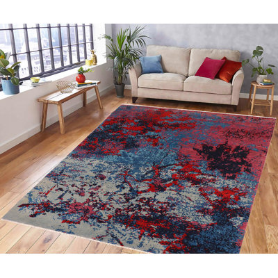 Tapis bleu / marron / noir en laine noué à la main Bagger