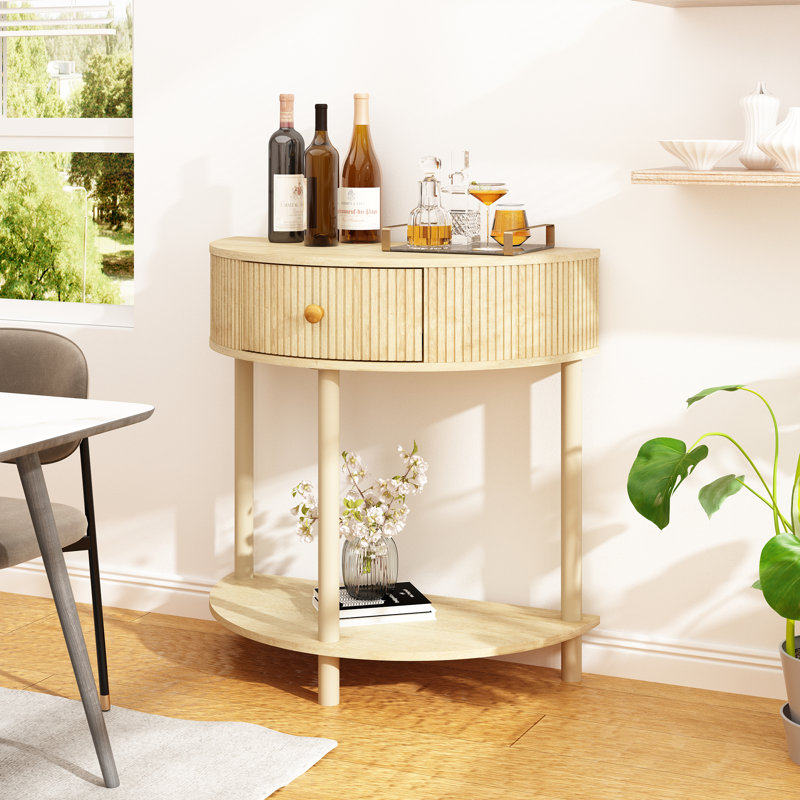  Console demi-ronde en bois massif avec tiroirs cannelés l 31 po Charlbury, Bois naturel