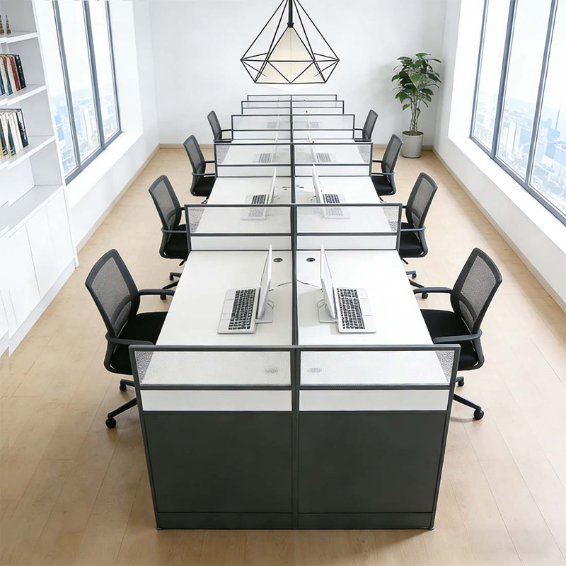 Rectangle White/Grey 10 Person Office Cubicle Desk