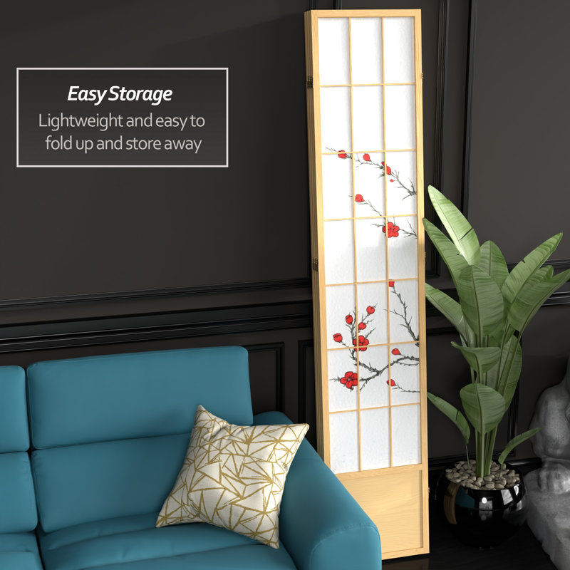 83.5" Cherry Blossom Shoji Room Divider, Natural, 4