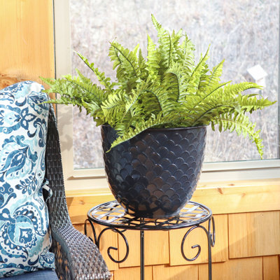 Ralene Round Metal Outdoor Planter Pot - 12.5" x 12.5" x 10.75" - Blue - Set of 4