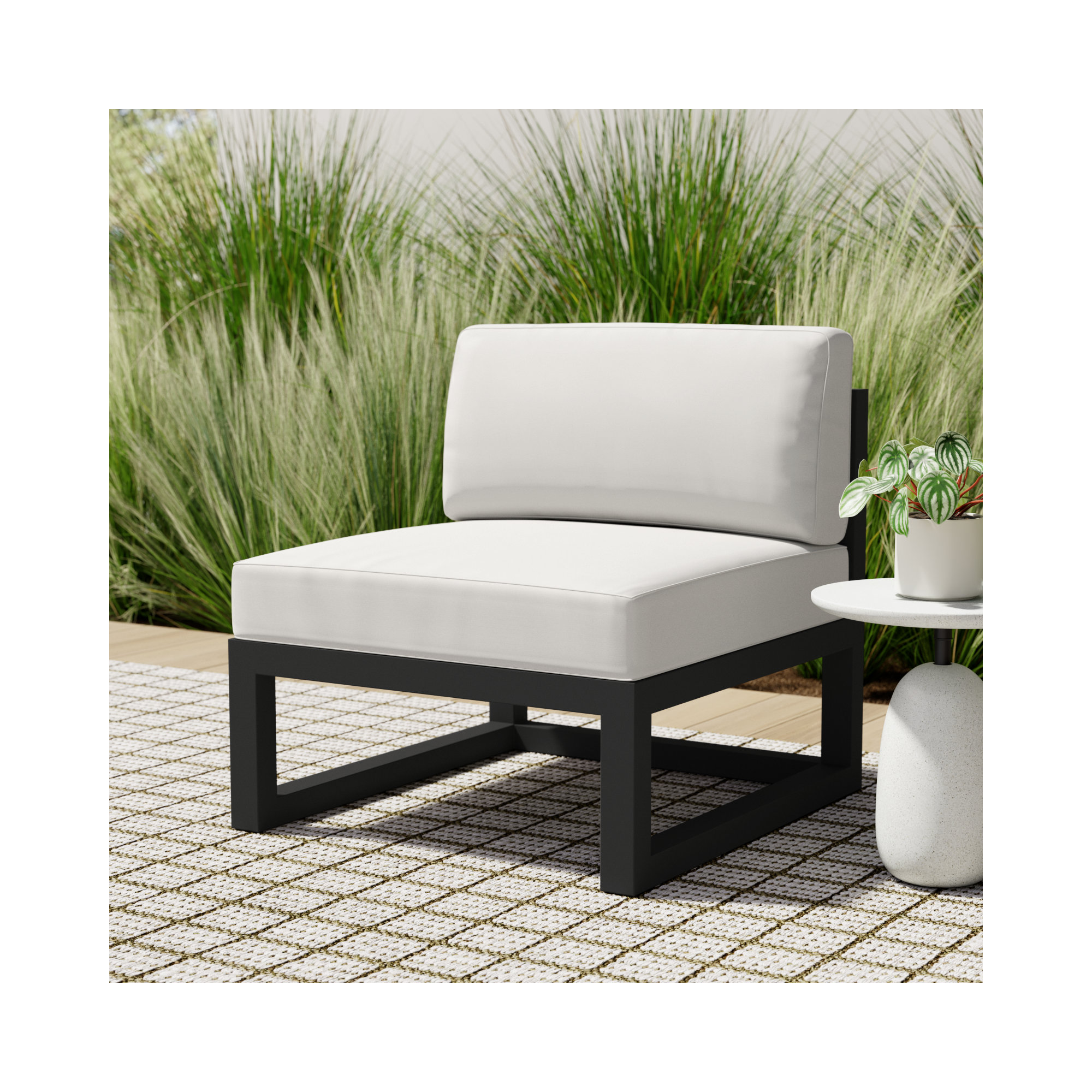 Smith Outdoor Lounge Chair with Sunbrella® Cushions, Canvas Natural, Black