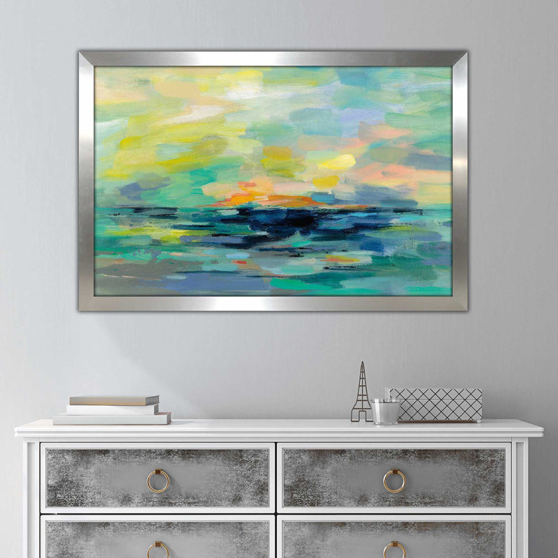 Pacific Beach - reproduction d'art, Encadrement argenté, H 33,5 po x l 49,5 po x P 1 po