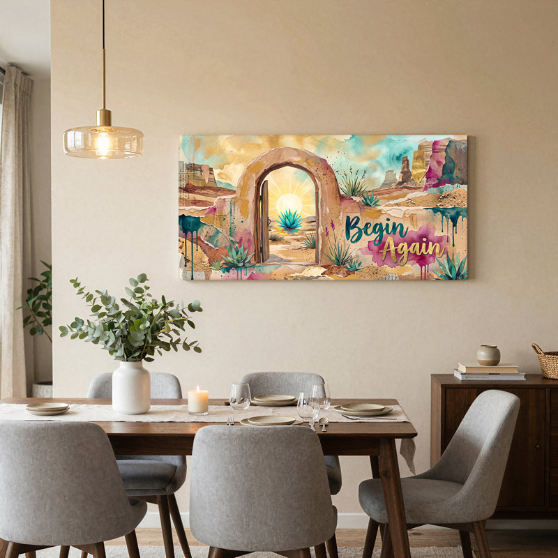 «Desert Archway» avec art textuel sur toile bleu, L 40 po x H 20 po