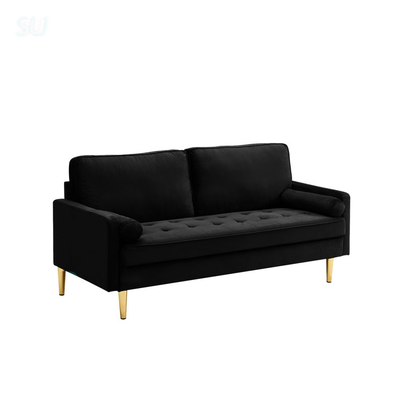 65-Inch Minimalist Velvet Sofa With Metal Legs, Complete With Cushions, Suitable For Living Room Or Bedroom, Black