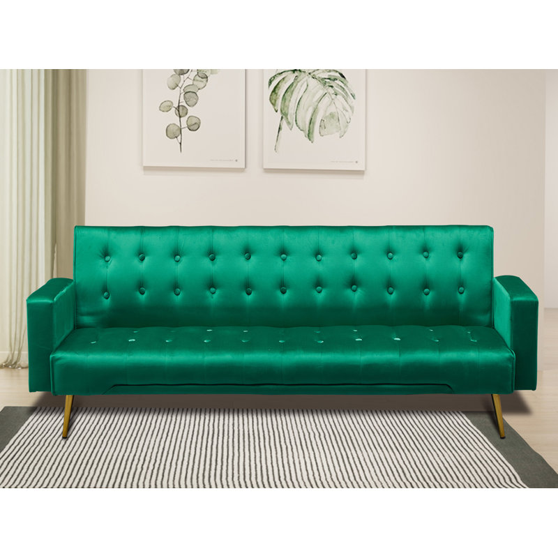 Verdeen Twin 74'' Velvet Convertible Sofa, Green Velvet