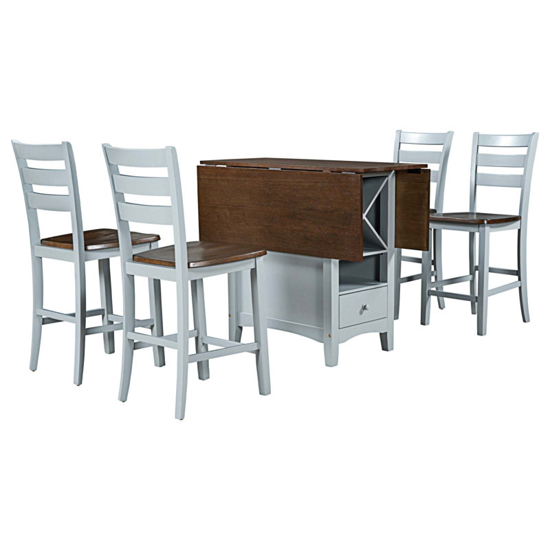 Jeraldene 4 - Person Extendable Pedestal Base Dining Set, Walnut, White, Gray