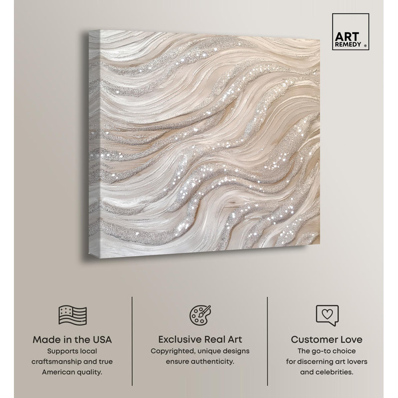 Silver Waves Abstract 12" x 12" Canvas Art