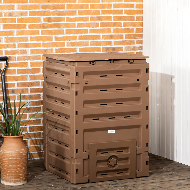 Bac à compost de 120 gallons à partir de - 80 bouches d'aération, 2 portes coulissantes, création de terre pour les plantes, contenant brun et léger, évents pour une circulation efficace, production rapide de sol de nutriments,