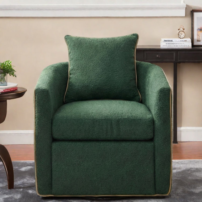 Fauteuil d'appoint pivotant confortable, capitonné vert pour le salon