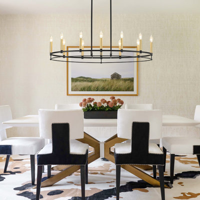 12 - Light Black And Gold Kitchen Island Wagon Wheel Chandelier
