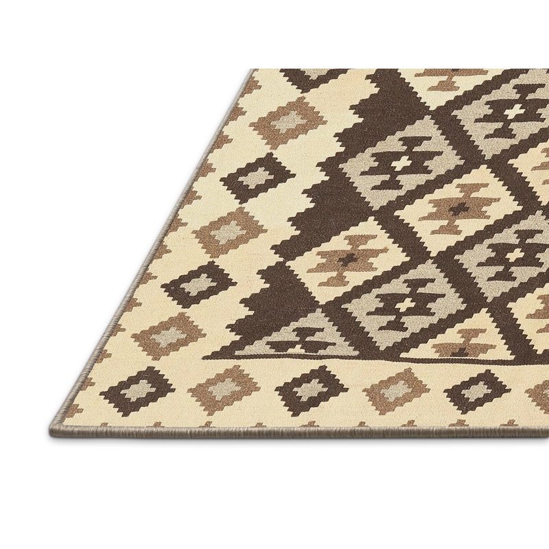 Tapis contemporain beige / brun / noir, Rectangle 2 pi x 5 pi