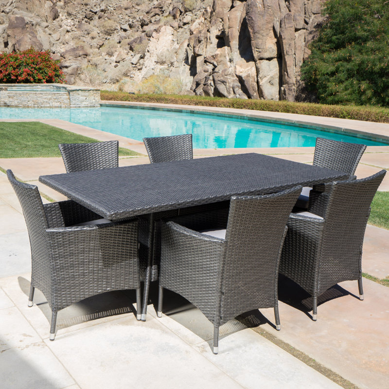 Ensemble repas rectangulaire pour 6 personnes de 69,25 po de longueur avec coussins Bondy, Gris