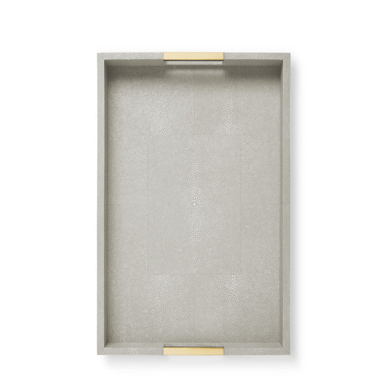 Dove Gray Shagreen Decorative Tray with Brass Handles