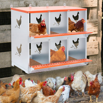 6 Vented Nesting Box For And Ducks, Orange Metal, Coconut Fiber Pad, Easy To Keep Clean Galvanized Steel Nest Poultry, Promotes Comfortable Egg Laying, Absorbent Long-Lasting Performance