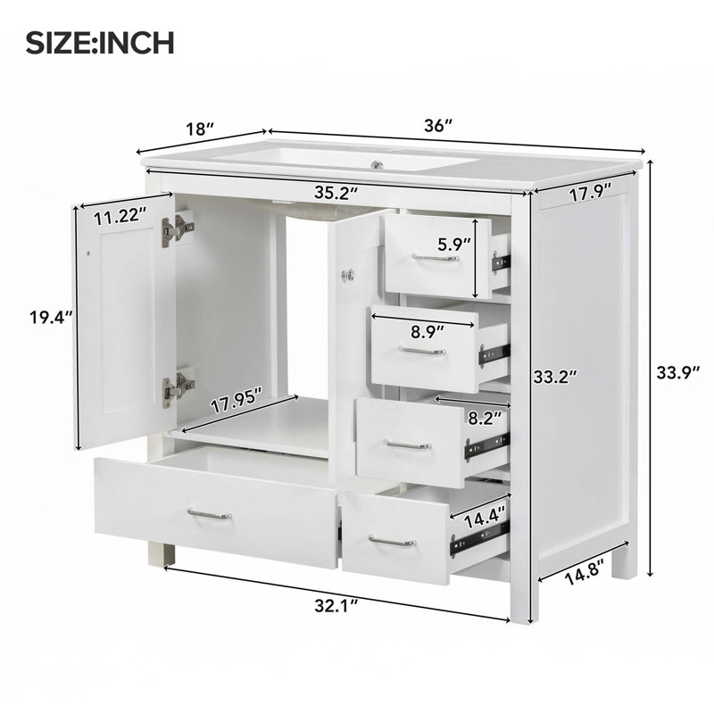 Meuble-lavabo blanc 36 po avec lavabo en céramique 36 po