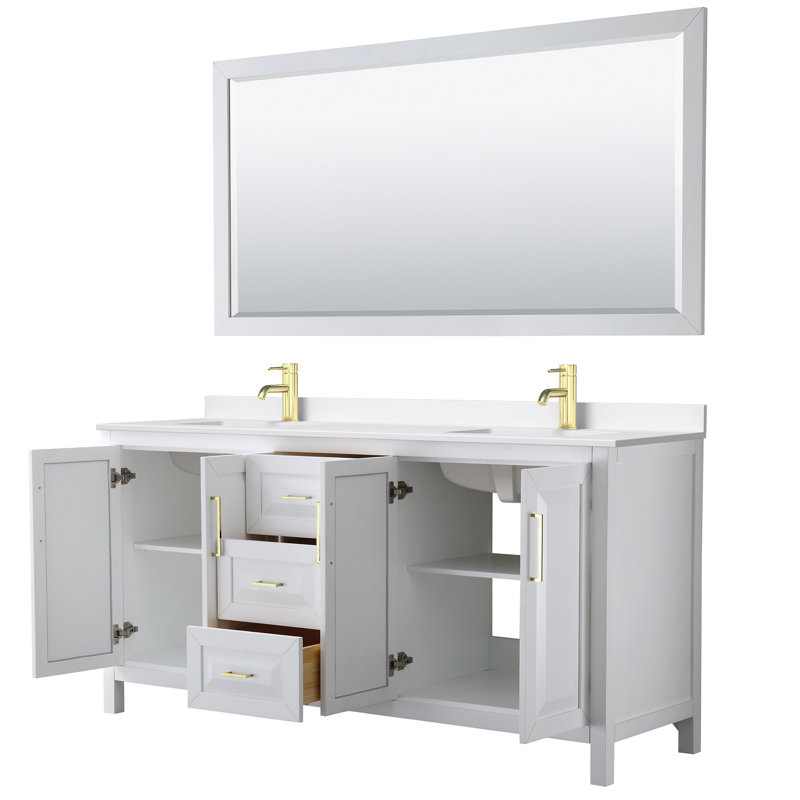 Daria 72'' W Vanity, White, Brushed Gold, Giotto Quartz