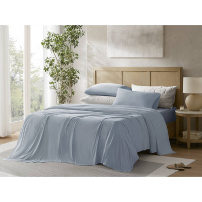 Ensemble de draps et de draps respirants en jersey très grand, 4 pièces, bleu, extensible