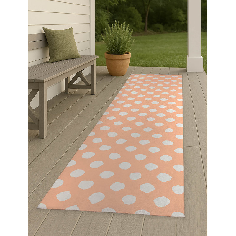 Large Dot Non-Slip Outdoor Rug, Runner 2'6" x 8'