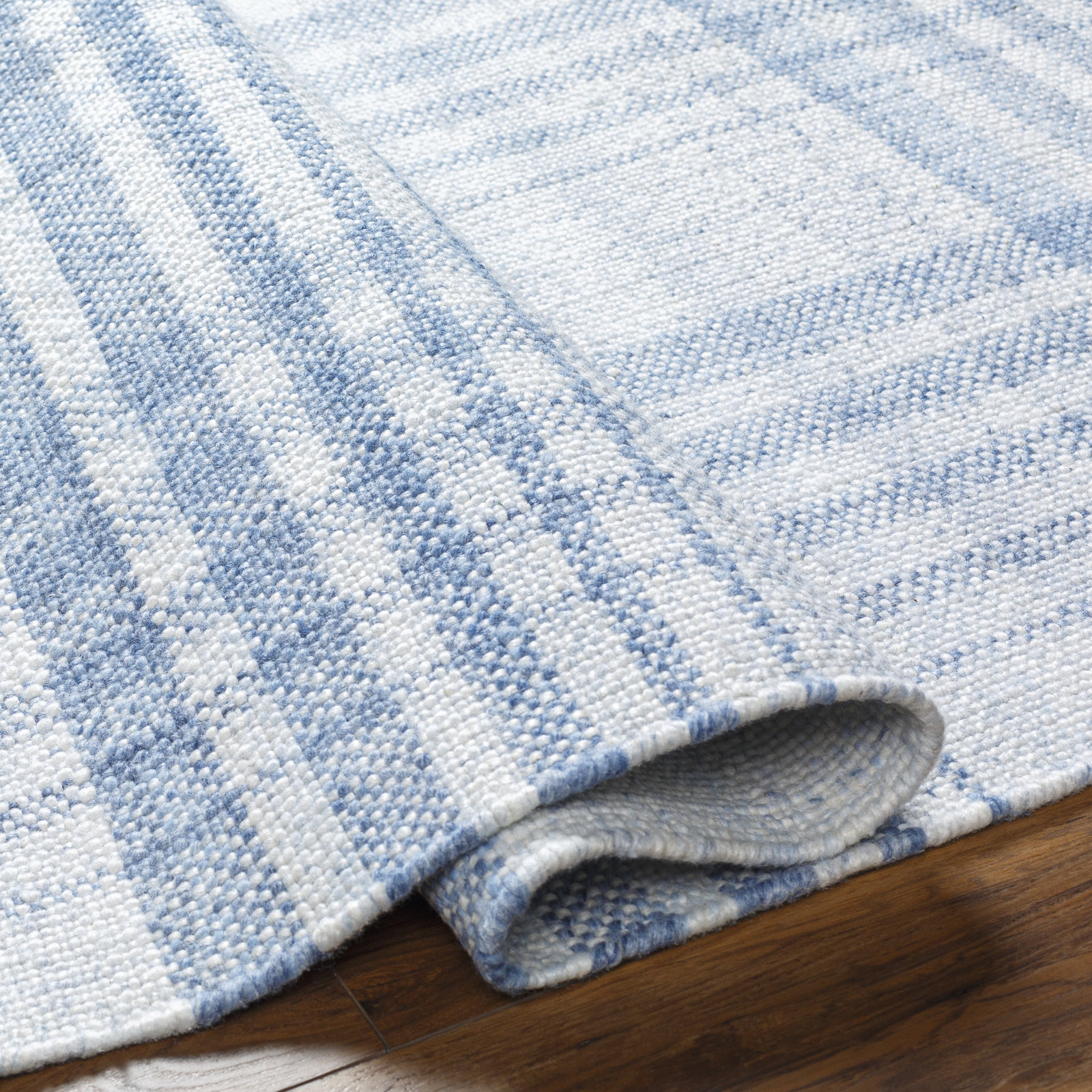 Cay Hand-Woven Blue Plaid Rug, Runner 2'6" x 8'