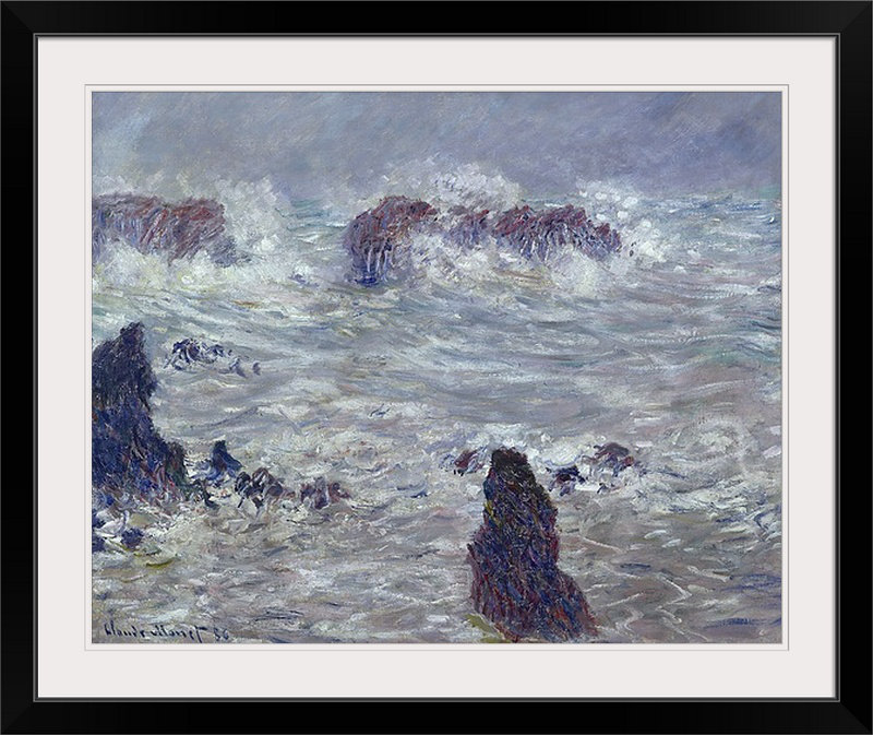Tempête, au large de la côte de Belle Lle, 1886 par Claude Monet - reproduction imprimée, H 32 po x l 38 po x P 1 po