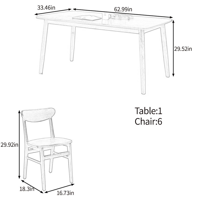 Ensemble de table pratique en bois massif de haute qualité, H 29,52 po x L 62,99 po x l 33,46 po