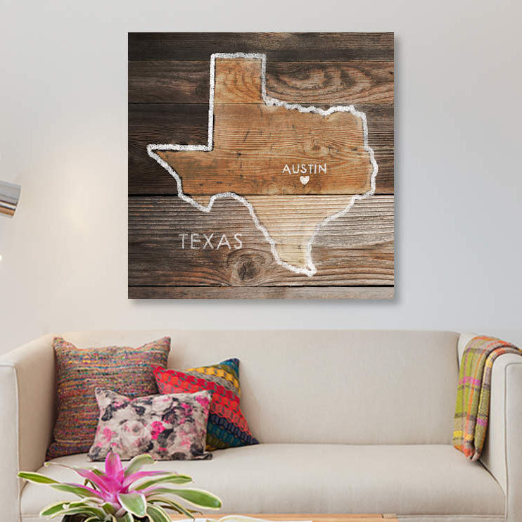 «Texas Rustic Map» par PI Galerie - reproduction d'art graphique sur toile, H 12 po x l 12 po x P 0,75 po
