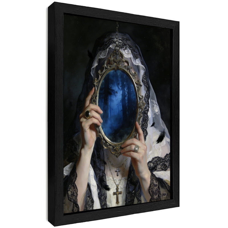 Art mural rétro noir et mystérieux, fantôme dans le miroir, H 37 po x l 25 po