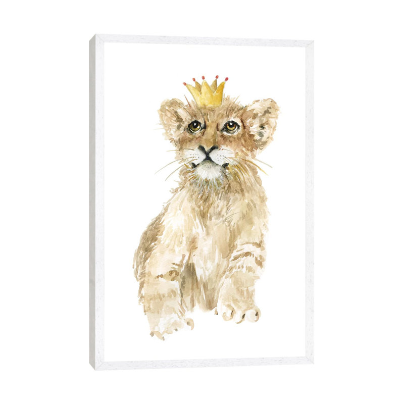 Savannah Lion Cub by Carol Robinson - Painting on Canvas, 66.04 cm H x 45.72 cm W, White Framed