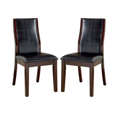 Ensemble de chaises d'appoint de salle à manger de style transitionnel avec dossier rembourré en similicuir brun cerise