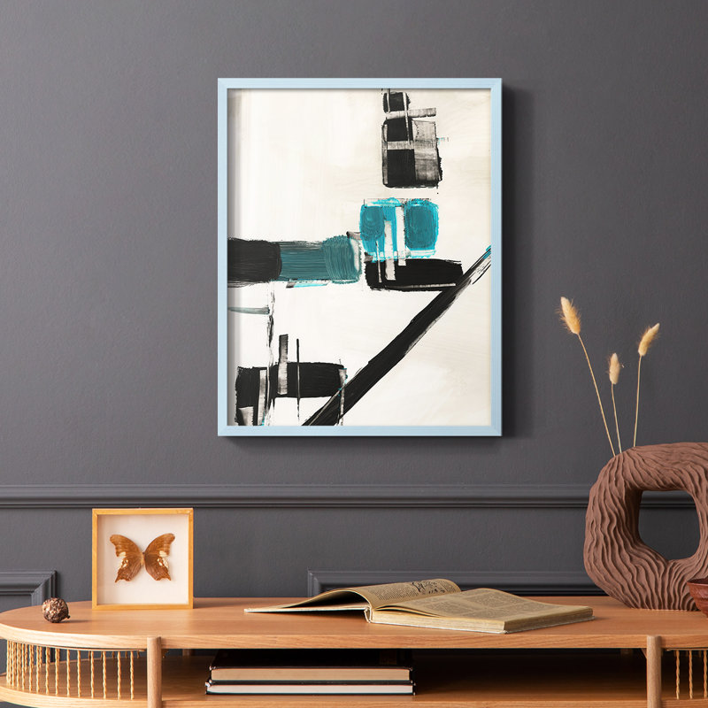 «Geometric Notes I», reproduction encadrée - bois massif, Cadre simple bleu, H 10 po x l 8 po