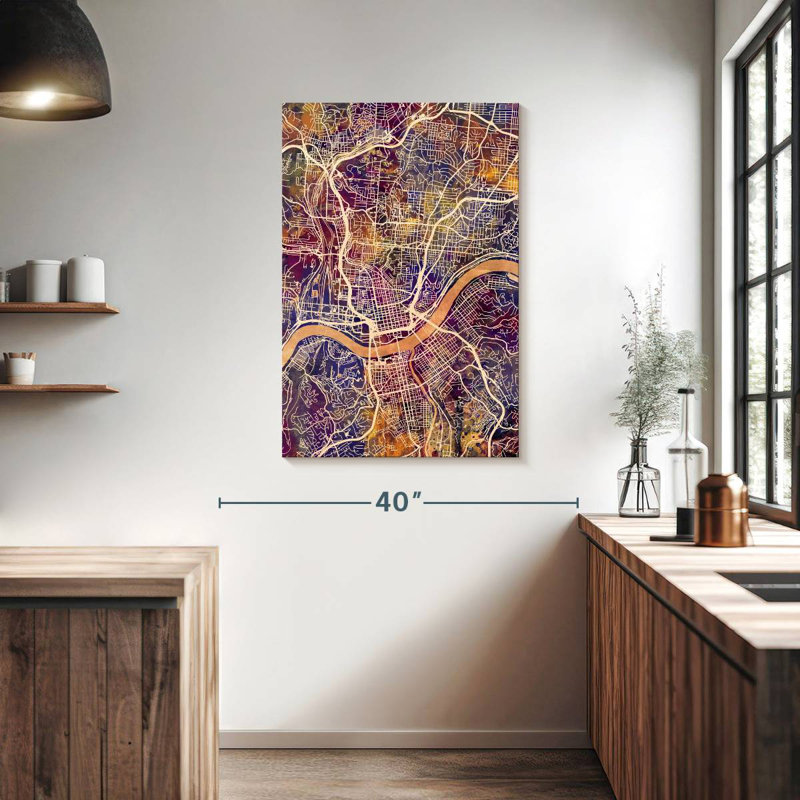 Cincinnati Ohio City Map II, 39" H x 26" W