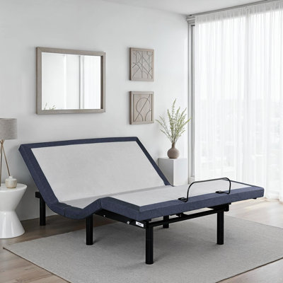 Base de lit réglable avec mouvement complet de la tête et des pieds, massage du corps, retour à plat en une touche, 2 positions programmables, fonction. Taille ajustements bleu gris, position ronflement, pieds 3 en 1,