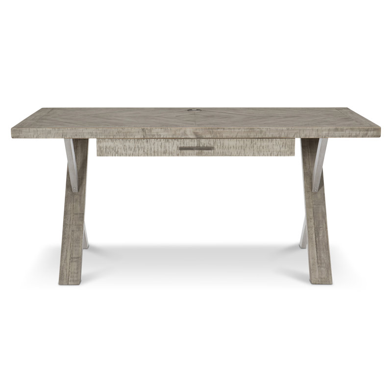 Transitional Solid Wood Home Office Desk with USB Port, Gray