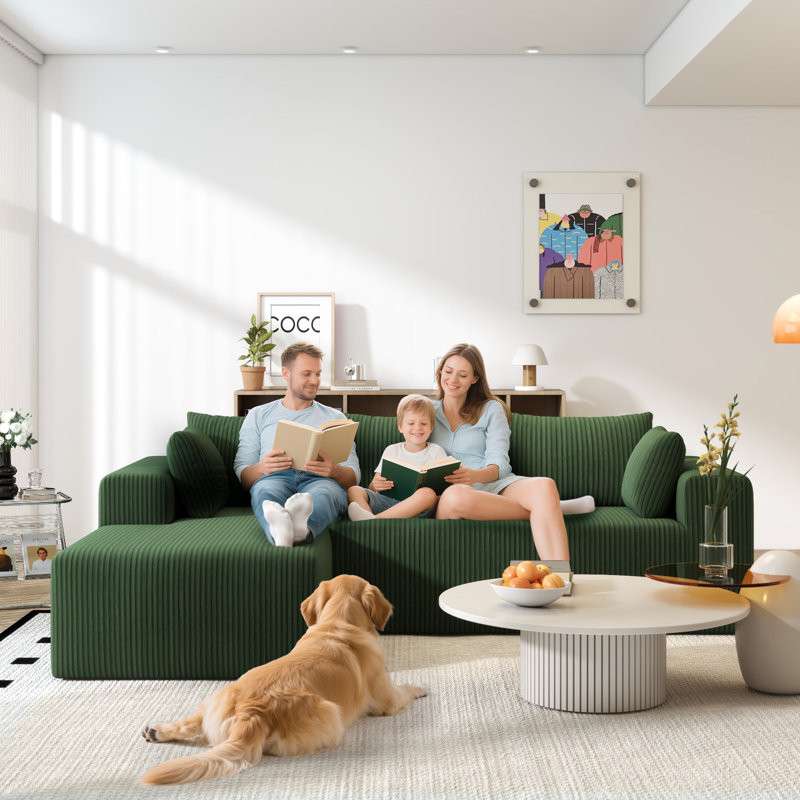 105.5 ''Modular Sectional Sofa Couches L-Shape Couch 3 Seat Modular Sofa Memory Foam Sectional Couches For Living Room, Green