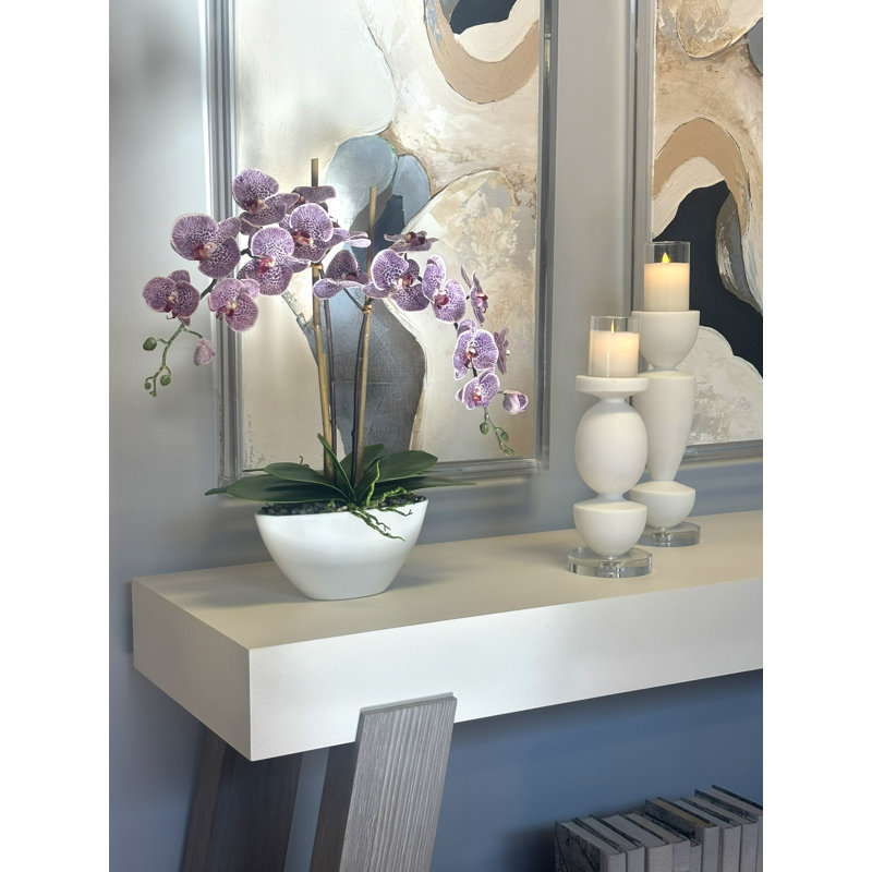 Orchid Floral Arrangement In A Ceramic Pot With Rocks, Pink